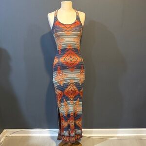 Ralph Lauren Sleeveless Racerback Geometric Maxi Dress - Multicolor. XS